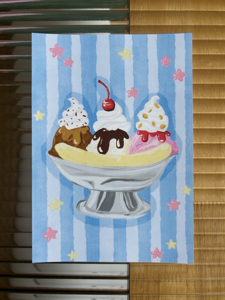 Art Print – Banana Split Sundae Illustration 5 x 7