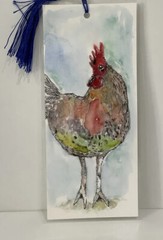 Bookmark By Kenna Watercolour HP Painting Chicken laminated + Tassel 8x20cm