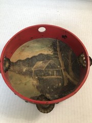 ANTIQUE PAINTED TAMBOURINE Drum Cabin Woods PORTRAIT DECORATIVE INSTRUMENT Music
