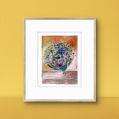 Colorful Peacock Abstract Impressionist Original Watercolor Painting 8×10