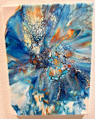 Original Painting On Canvas Fluid Pour blue bloom 9 x 12 x .75