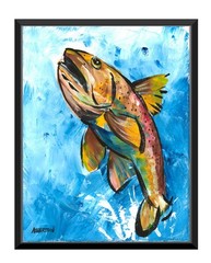 Original 11×14 Rainbow Trout Fish Painting Colorful Fishing Cabin Lodge Decor