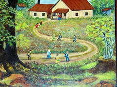 Nice, Folk Art Oil Painting „Way to School“ Julia Seay age 81, dated 1995
