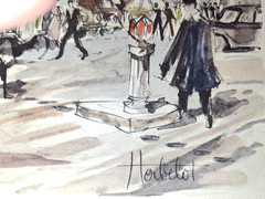 Vtg MCM Artist Franz Herbelot Paris, Place de l’Opéra Watercolor Arches Paper