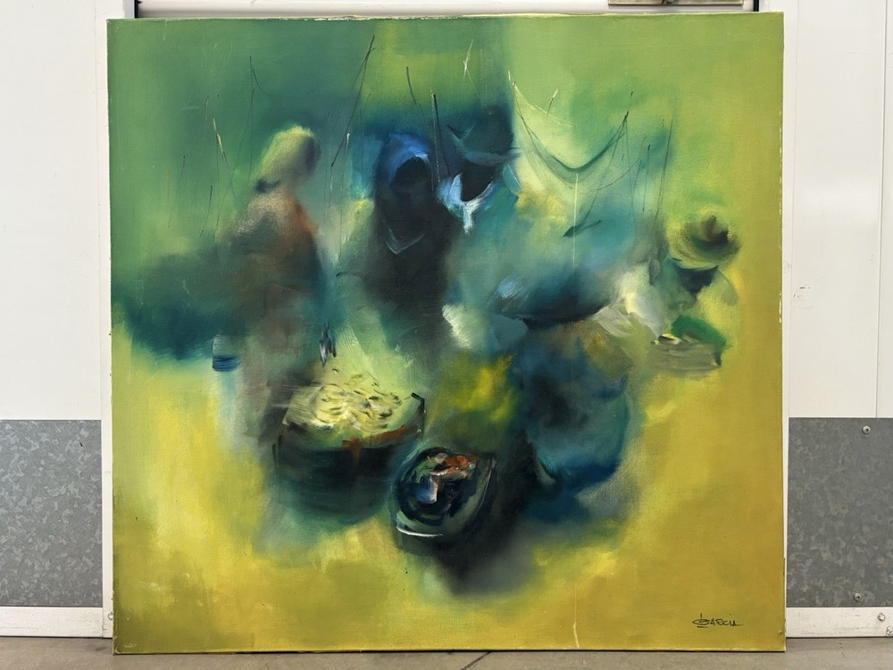 🔥 Fine Vintage 1960s Modern MANILA Asian FILIPINO Market Painting, Leo GARCIA