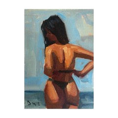 Original Female Figure Painting Beach Impressionist Signed 5×7 Art
