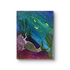 Underwater Dreams Mermaid Watching Fireflies 11×14 Original Acrylic Painting
