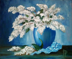 Original Handmade White Flowers Painting One of a Kind Oil Art 20×24″ Artwork