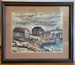 Howard Mitcham Framed Painting „Peggy’s Cove“ 1950’s