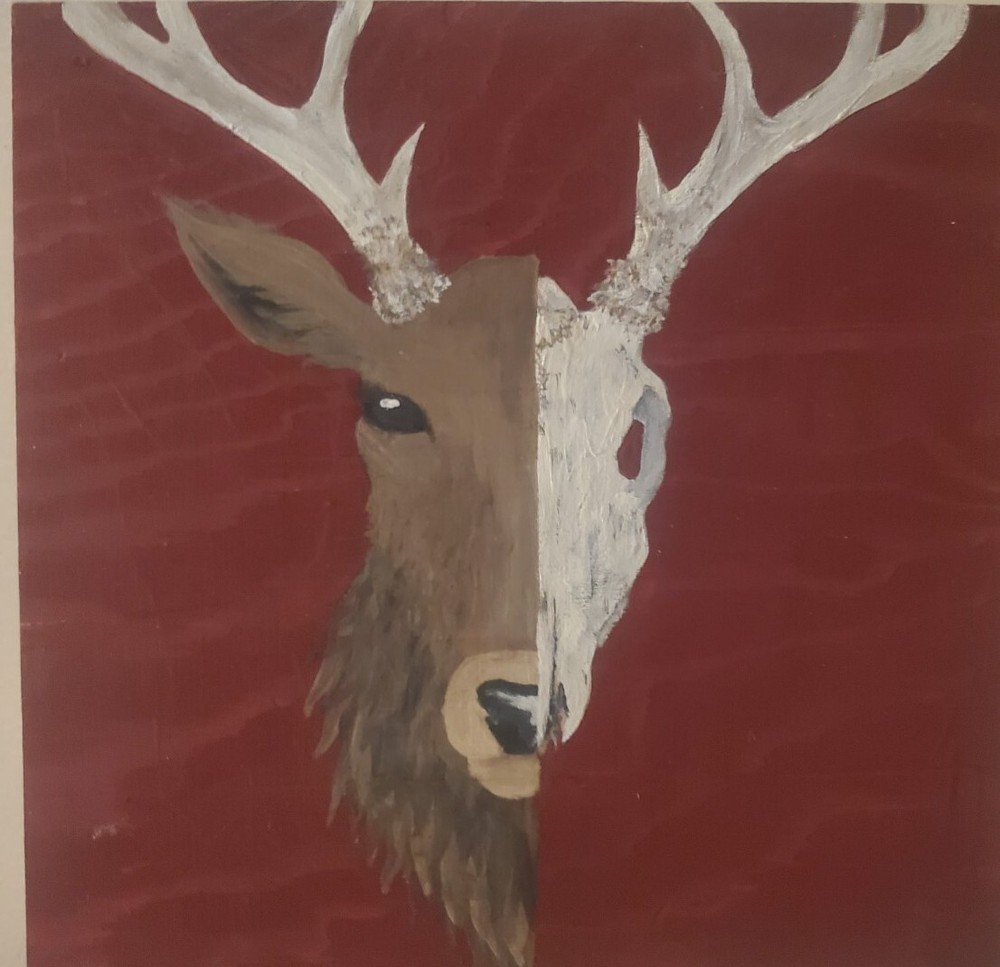 Deer Skull Painting Acrylic on wood