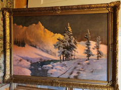 Russian Artist Ivan Nicoletzky Snowy Painting Red Sunset Mountains in the Snow