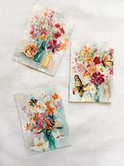 Abstract Floral Original Miniature Oil Painting R.Machan 2.5″x3.5″ ATC ACEO