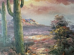 Vtg B. Duggan signed 15.5”x 19.5” Oil Painting on Canvas SUNRISE IN THE DESERT