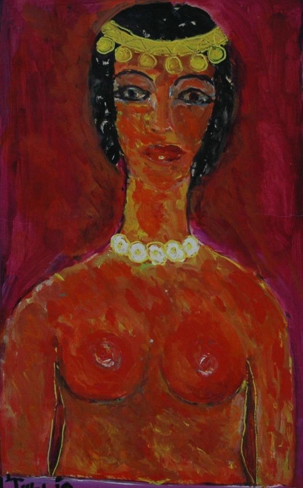 Vintage Acrylic on Paper Laid on Board of Nude Princess Signed A. Tullio Anita?