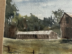 Vintage Chestnut Framed Original Watercolor Painting Countryside With Barn