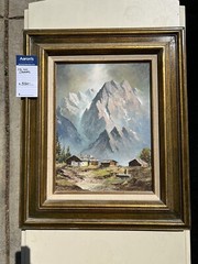 Oil On Canvas 24×20 Ornately Framed Mountain Range Homestead