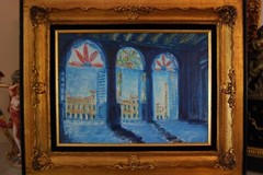 FRAMED OIL VITRALES STAINED GLASS WINDOWS OLD HAVANA, CUBA ARTIST: HECTO VIDAL