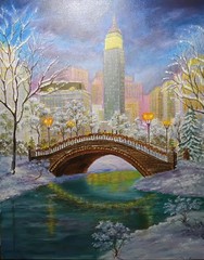 Art 16″/20″ Winter City Original oil painting Stretched Canvas