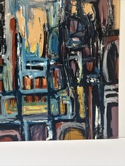 MID CENTURY ABSTRACT PAINTING EXPRESSIONISM CUBISM MODERNISM HAL AKINS SIGNED