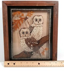 Vintage Reverse Painted Glass Art Owl Tree Branch Framed Wall Decor MCM LuLus