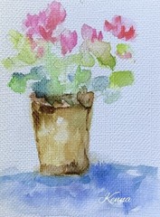 Aceo By Kenna Painting HP Artist Flowers In Vase 2.5” X 3.5” Signed Original
