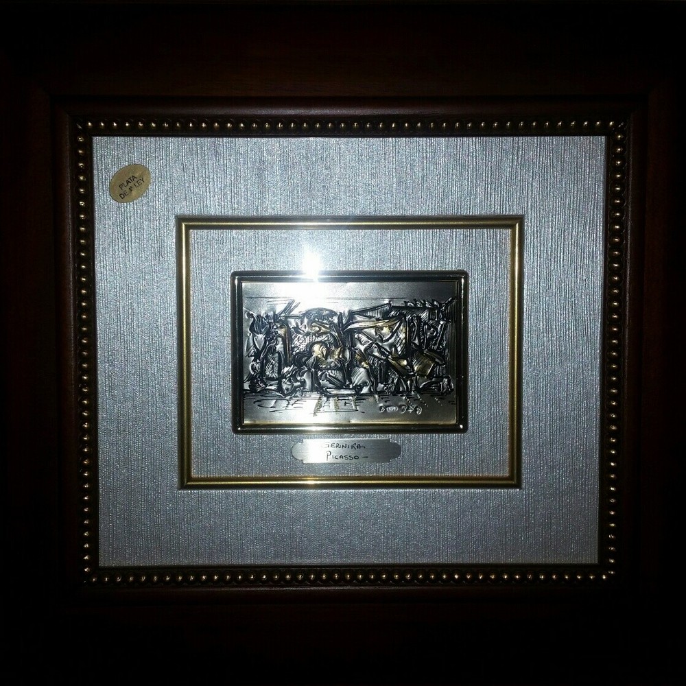 Vintage NOS Silver 925 Pablo Picasso GUERNICA Miniature Painting Framed C1970´s
