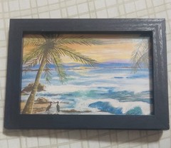 Tropical Beach. Original Painting On Canvas. Coastline Landscape. Ocean Sunset