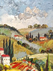 Italy Tuscany Impressionist Landscape Countryside Acrylic Painting Framed 13×17
