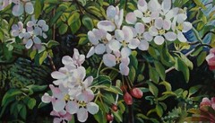 Oil painting Apple trees in bloom, Kyiv park Ukrainian painter original art