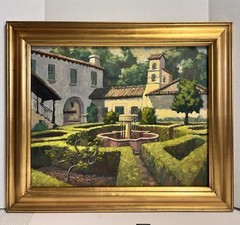 ✨ Original Oil Painting – California Courtyard | Mark Monsarrat (Framed, 2008)