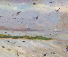 Oil painting Swallows Ukrainian painter cardboard framed original landscape art