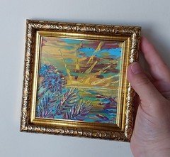 Framed Abstract Sunset Seascape Tropical Seaside Art 4×4” Oil Painting Original