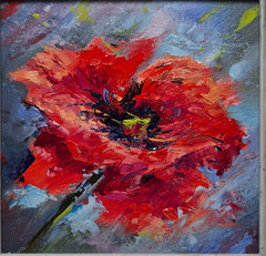 Original autographed oil painting in a frame. Poppy. Impressionism. 4×4 inc