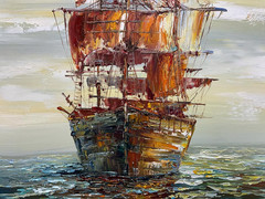 Modern Abstract Sailboat Oil Painting 24×36 Inch Canvas Wall Art Decor