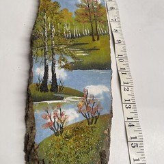 Decoupage painting on wood live edge multimedia sand art No Artist Signature