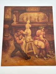ANTIQUE PORTRAIT PAINTING SCULPTOR STUDIO WOMAN FEMALE MODEL ALAN H WOODS LISTED