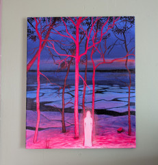 „Reverie“ 20×24 Contemporary Pink And Blue Landscape Acrylic Painting on Canvas