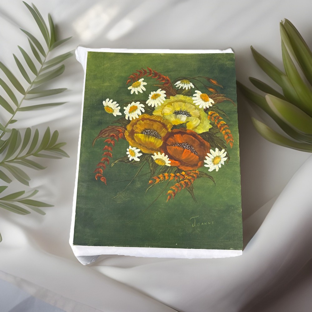 12×16 Unframed Fall Colored Floral Painting Signed Cottage Core/ Farmhouse