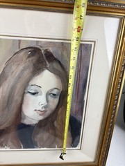 Portrait Woman 1969 Albert Ceen Italian Watercolor Signed Framed