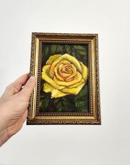 Framed Yellow Rose Original Oil Painting 5×7 Signed OOAK Floral Wall Art