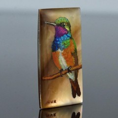 Hummingbird Original Painted Mother-of-Pearl Shell Rectangular Cabochon 35x20mm