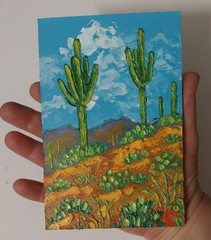 Framed Arizona Landscape Saguaro Cacti Desert Mountain 4×6 Oil Painting Original
