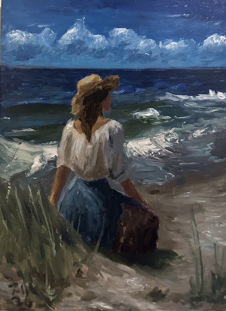 Original Oil Painting – Impressionism Beach on 12×16 inch panel-Ready to Hang