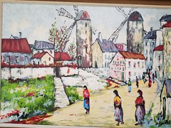 Large oil painting artwork with frame painting oil painting city people mill