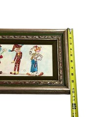 Vintage 1950’s Rare Old Hungarian Folk Art Kid With Clowns Oil Painting Kowalski