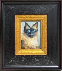 ACEO FRAMED Siamese Cat Original Oil Painting Portrait Pet Animal Signed Art