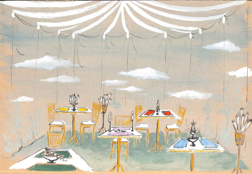 „Lanvin Paris Atelier Dining Room c1950s Watercolor Artwork“