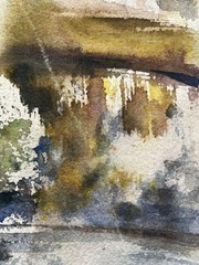Mid Century 60s Adele Hepbron AWS Signed Modernist Cityscape Watercolor Painting