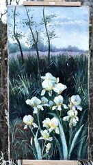 Floral Landscape Painting in Oil on Canvas, Unknown Artist, Unsigned