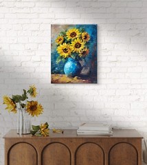 Original Oil Painting Sunflowers Floral Still Life 14×18 Canvas Signed Wall Art